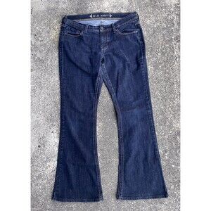 Old Navy Women 12 Jean Pant Flare Leg Low Rise Dark Wash Blue Denim Regular